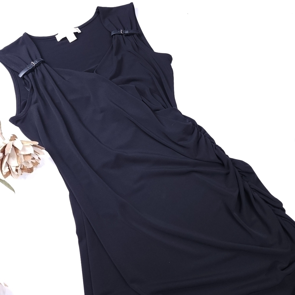 🔴 Michael Kors Black Poly Rouged Side Slip Dress sz S - Picture 3 of 7